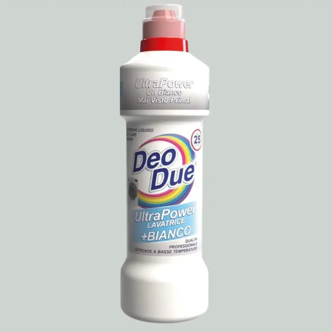 Detergent de rufe Deo Due Ultra Power+ Bianco 1L, sticlă albă, capacități puternice de curățare.