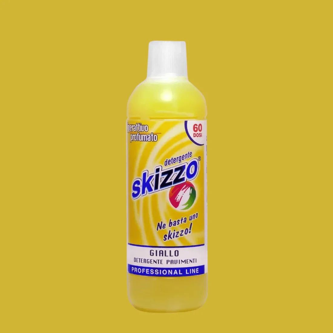 Detergent Skizzo Giallo 1L, etichetă galbenă, capac alb, 60 de doze.