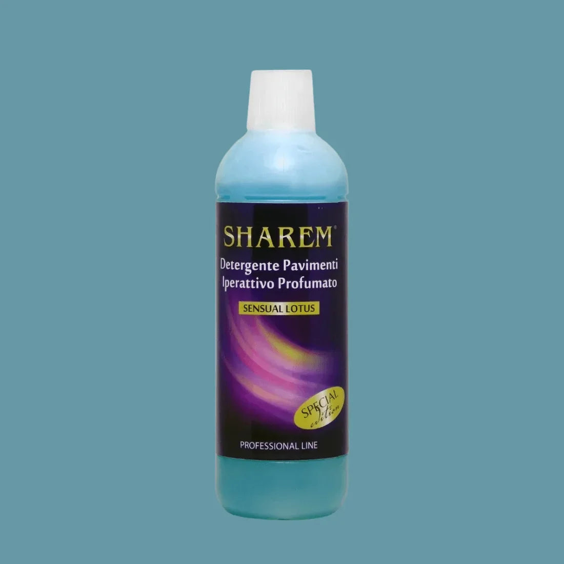 Detergent Skizzo Sharem 1L, sticlă albastră, etichetă violet-negru, aromă lotus senzual.