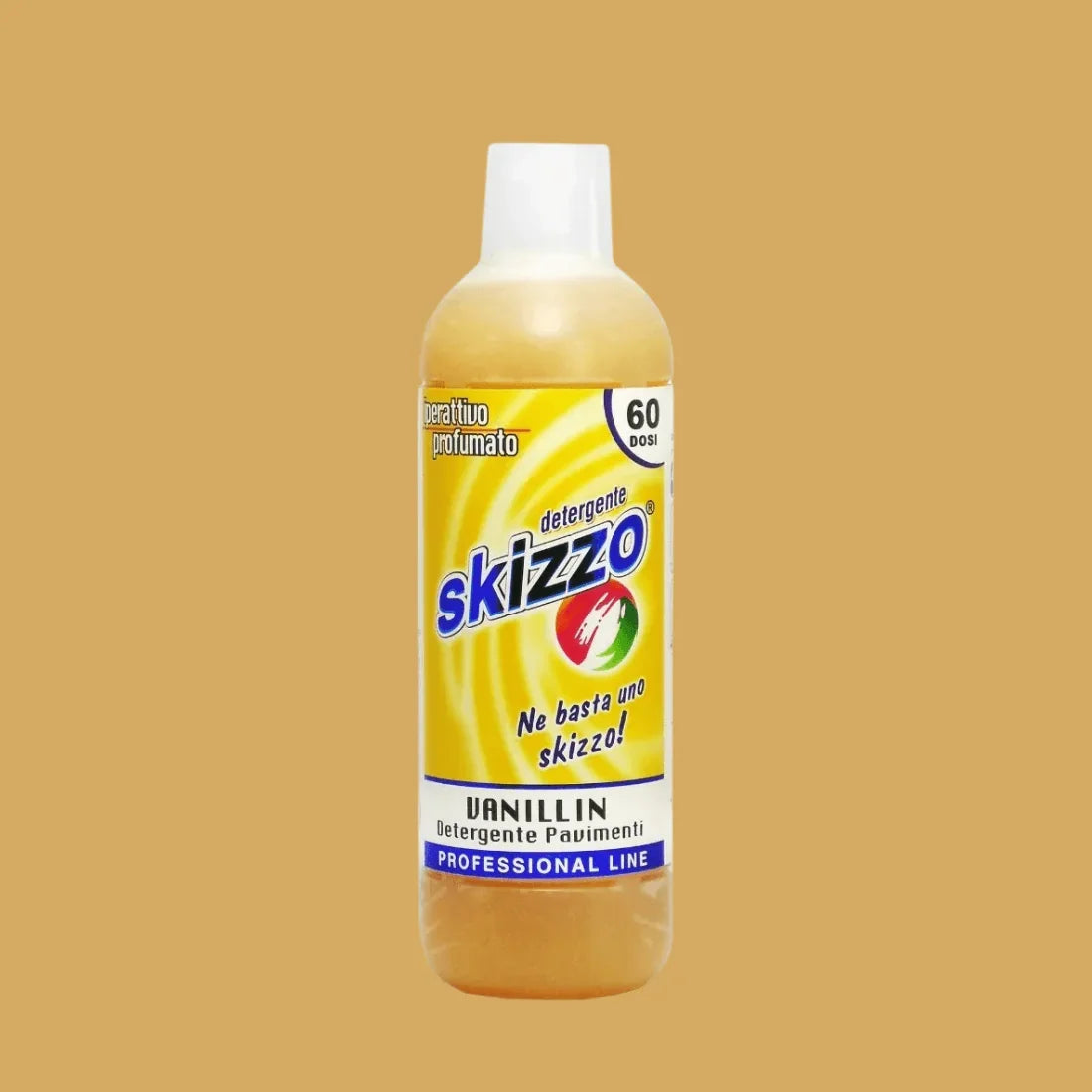 Detergent Skizzo Vanillin 1L sticlă galbenă, capac alb, profesional.