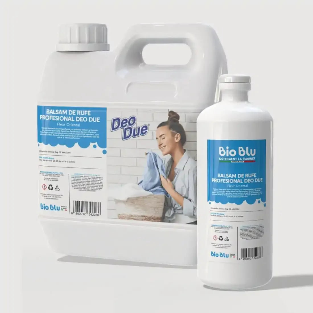 Balsam de rufe NanoCaps Oriental, 1L și 3L, alb, etichetă albastră, vedere laterală.