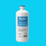 Balsam rufe STAR BLU TOP, sticlă albă, etichetă albastră, capac albastru, textură netedă.