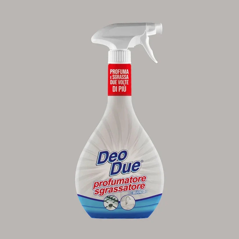 Degresant Profesional Deo Due Bianco alb, flacon plastic cu pulverizator și detaliu etichetă roșie.