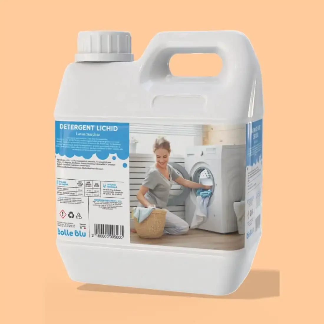 Detergent lichid Lavasmacchia în recipient alb cu etichetă albastră, volum 3kg.