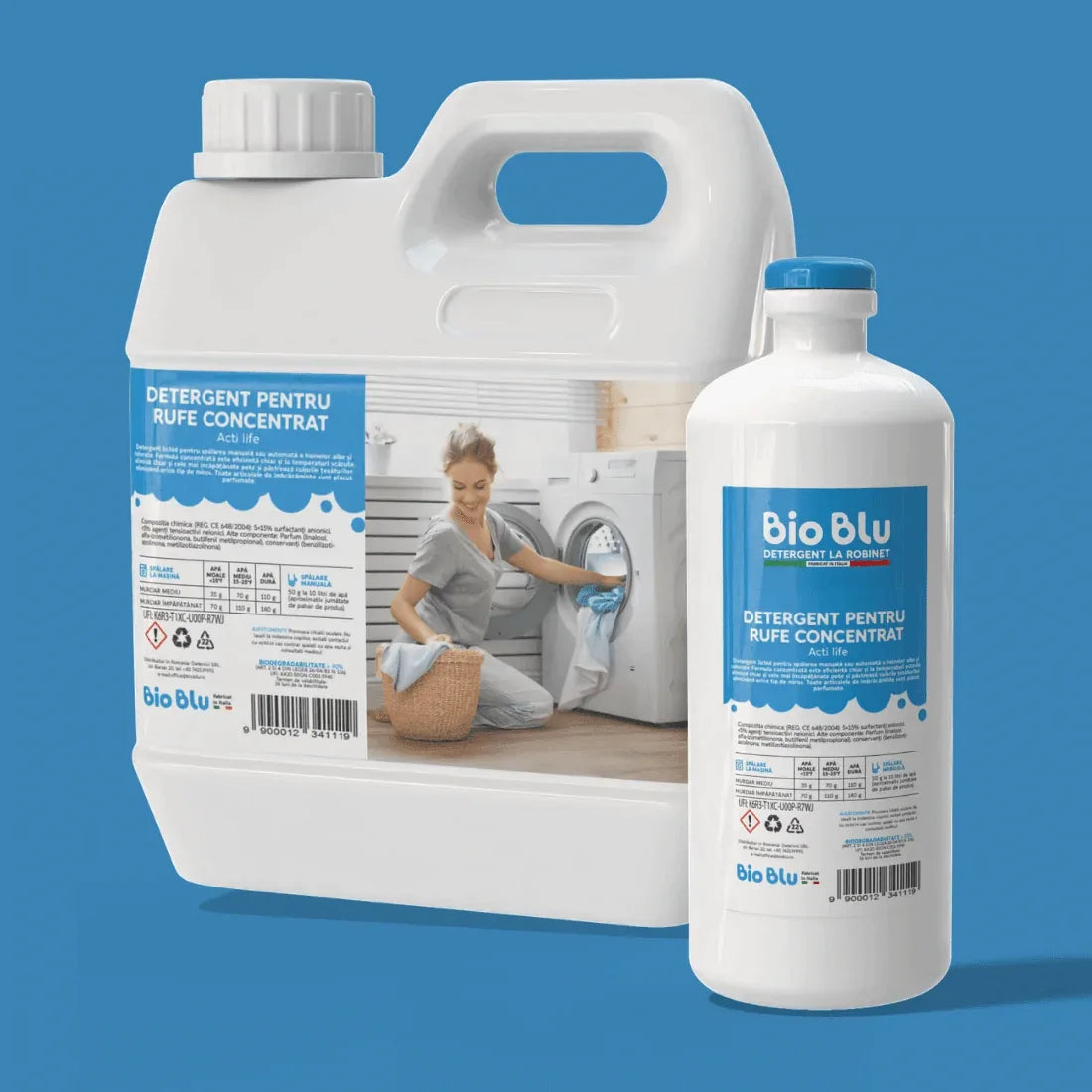 Detergent pentru rufe ACTI LIFE cu Bicarbonat, flacon alb 1kg, etichetă albastră.