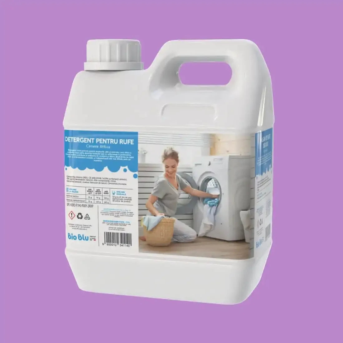 Detaliu ambalaj detergent rufe CENERE ATTIVA, 3kg, etichetă albastră, flacon alb.