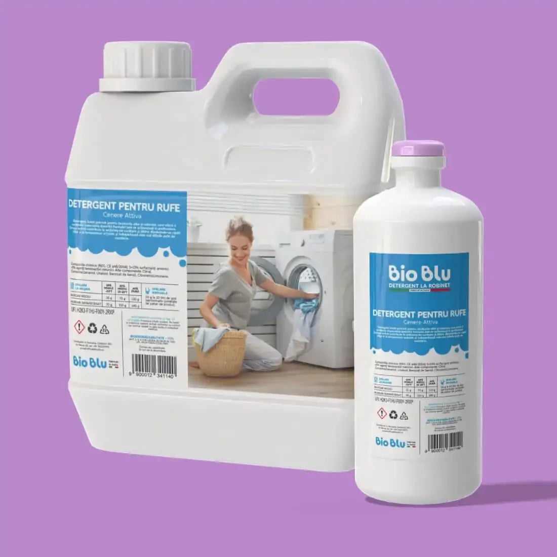 Detergent pentru rufe CENERE ATTIVA, ambalaj alb, etichetă albastră, volum 1kg și 3kg, detalii aplicație.