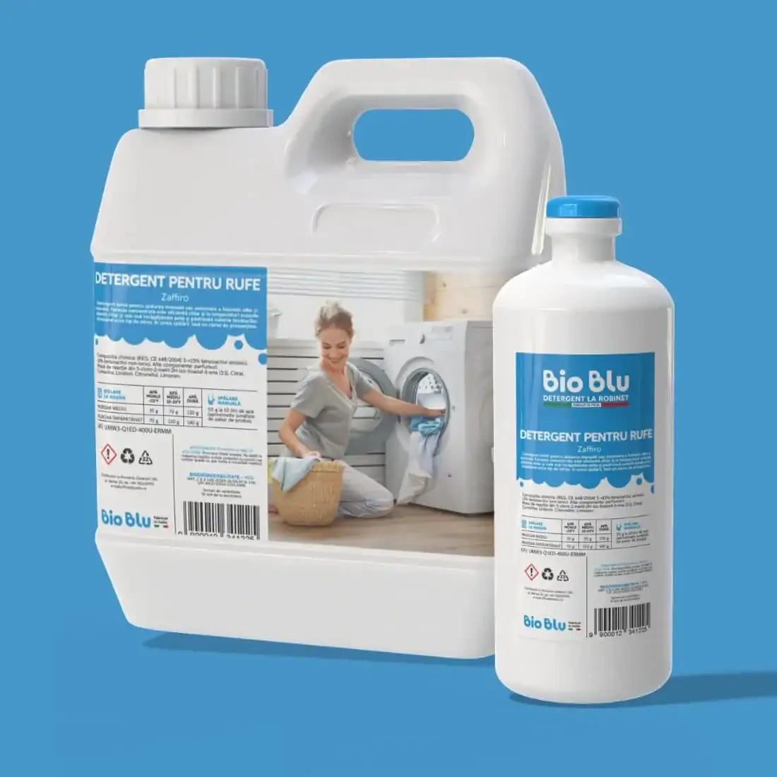 Detergent pentru rufe ZAFFIRO flacon plastic alb etichetă albastră 1kg și 3kg protecție culori.