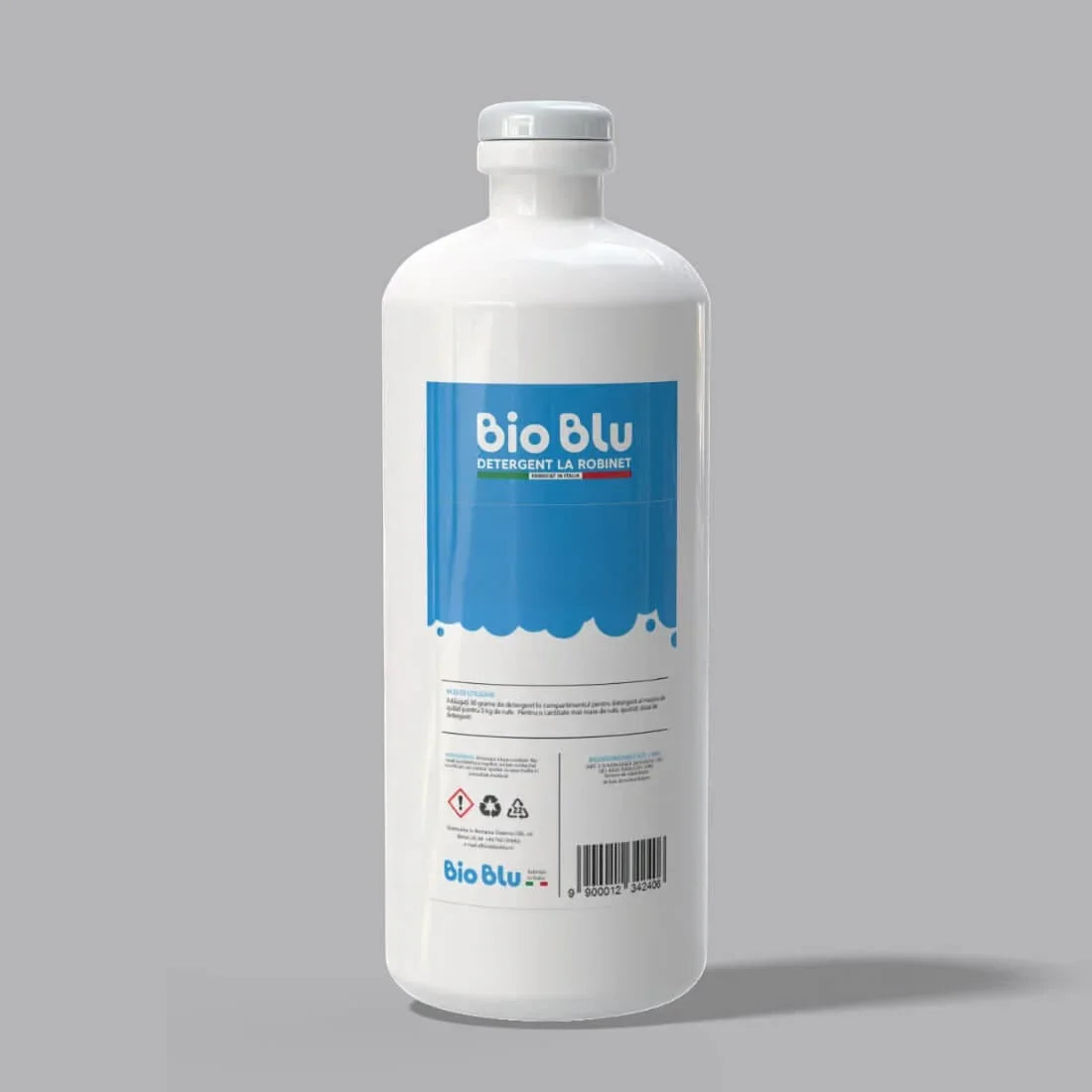 Gel de curățat Baia 1kg, sticlă albă cu etichetă albastră, design modern.