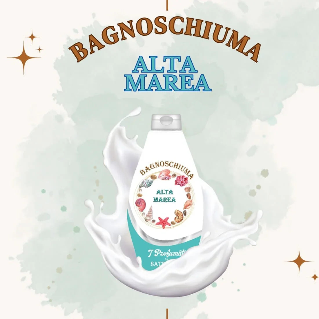 Gel de duș ALTA MAREA 450ml, flacon alb cu design inspirat de mare, capac argintiu.