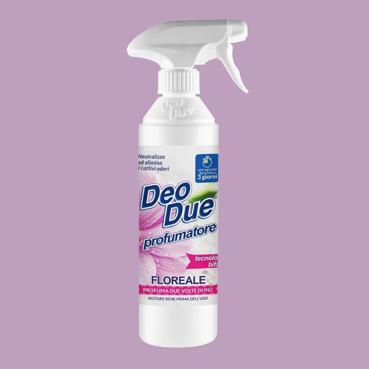 Odorizant Deo Due Floreale 500 ml, ambalaj alb cu etichetă florală roz.
