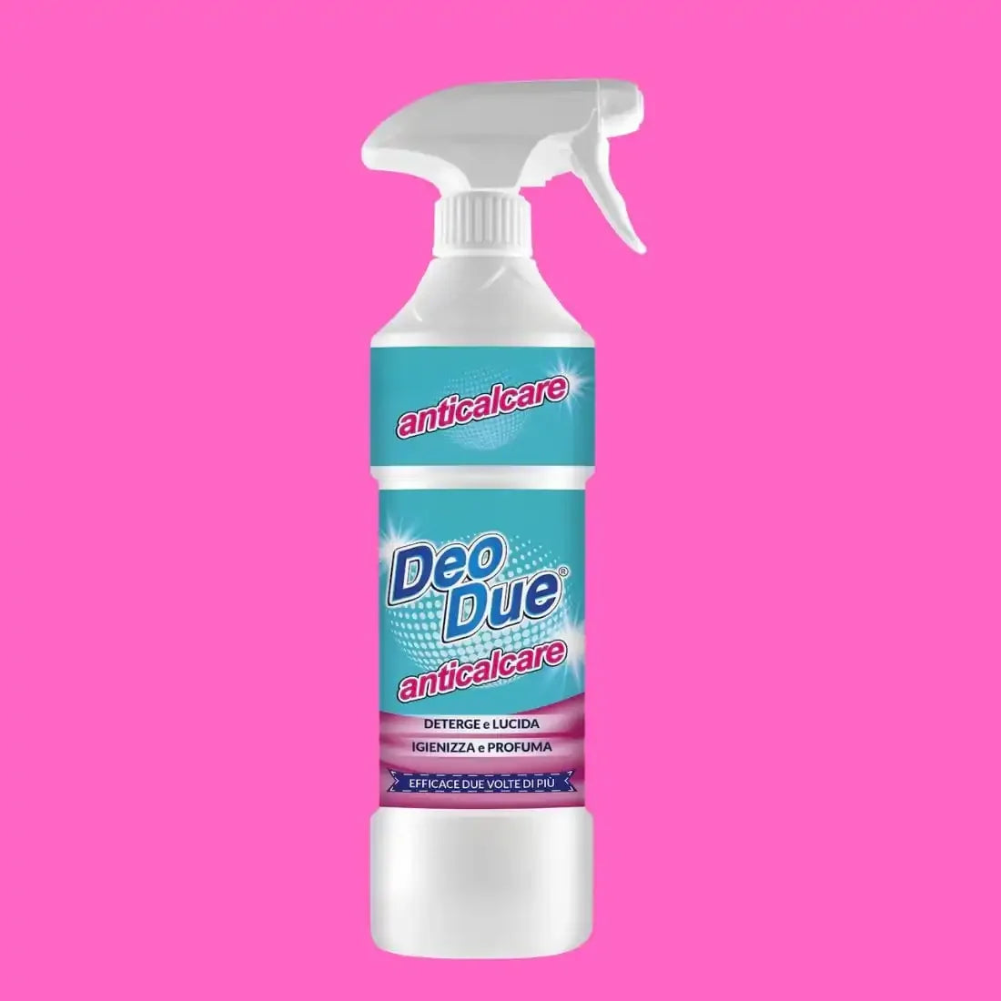 Soluție Anticalcar 4 în 1 Deo Due 750 ml, sticlă albă cu etichetă albastră și roz.